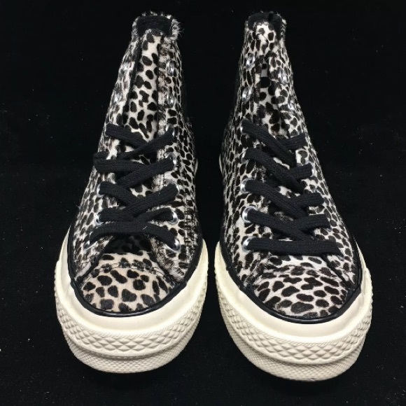 Converse Other - Converse Ctas `70 Cheetah-print Faux Fur High-top Black Egret Pony Hair 157621C